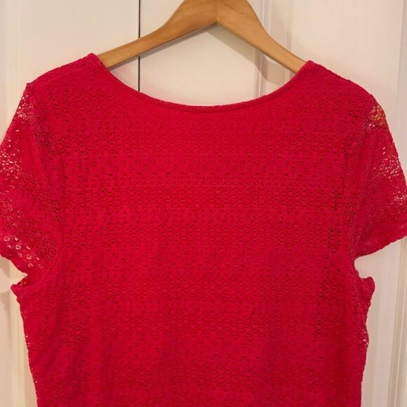 Leo & Nicole Pink Crochet Lace Overlay Short Sleeve Top XL - Picture 7 of 10